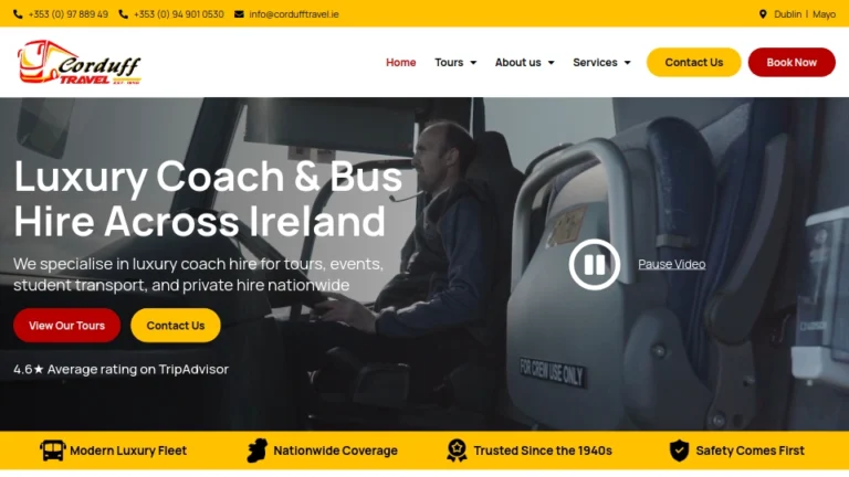 Luxury coach hire services across Ireland for tours and events by Corduff Travel, rated 4.6★ on TripAdvisor.