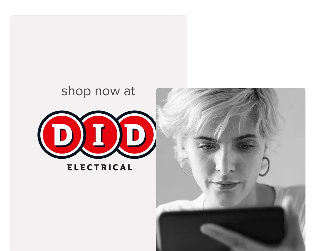 Shop now at DID Electrical. Monochrome image of a person using a tablet device. Enhancing your digital experience.