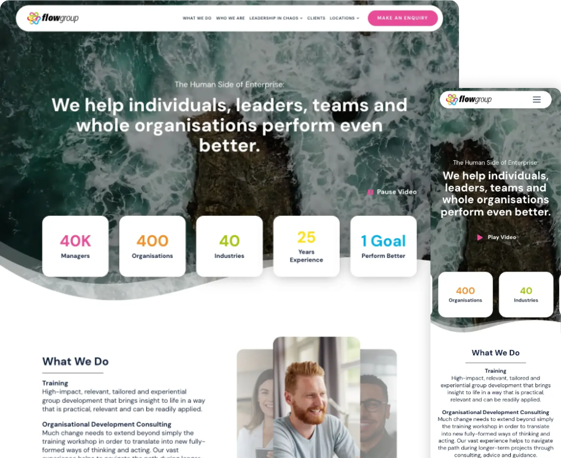 Flow Group website showcasing digital marketing and organisation improvement services in Dublin.